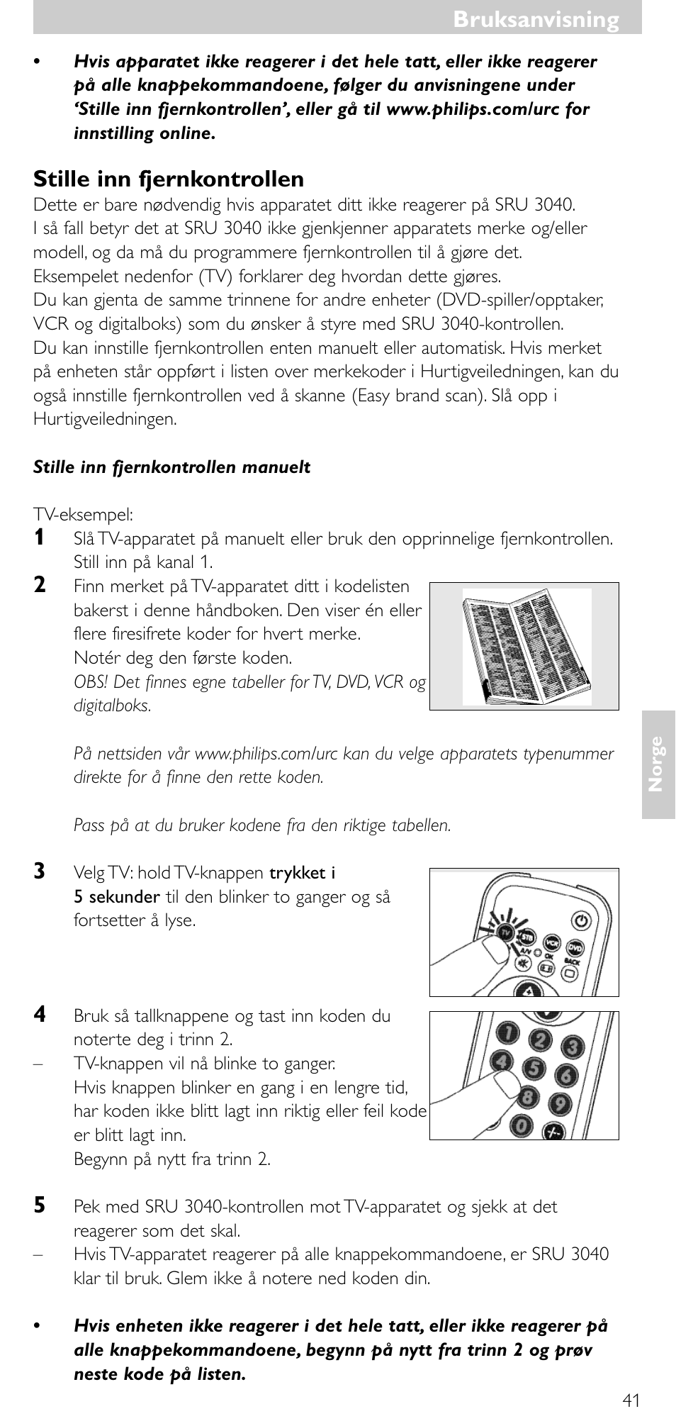 Stille inn fjernkontrollen, Bruksanvisning | Minolta SRU 3040/10 User Manual | Page 40 / 119