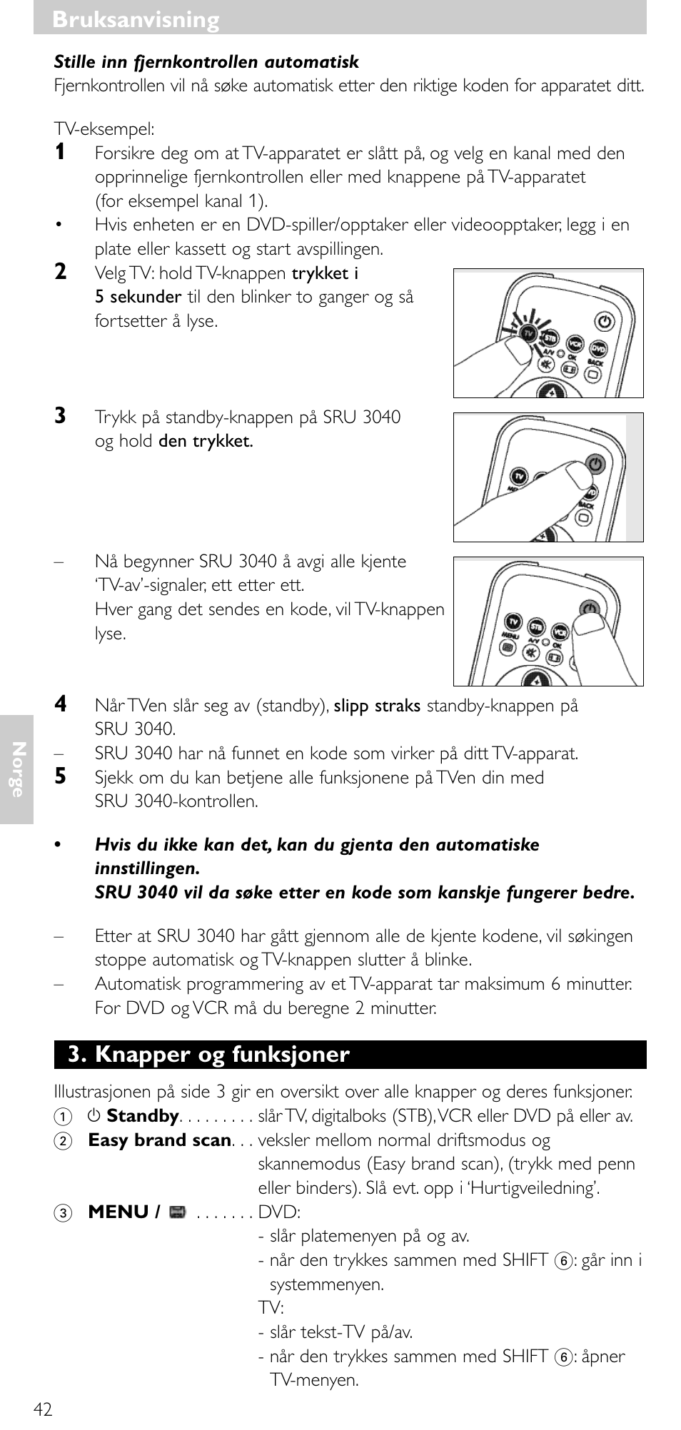 Knapper og funksjoner, Bruksanvisning | Minolta SRU 3040/10 User Manual | Page 41 / 119