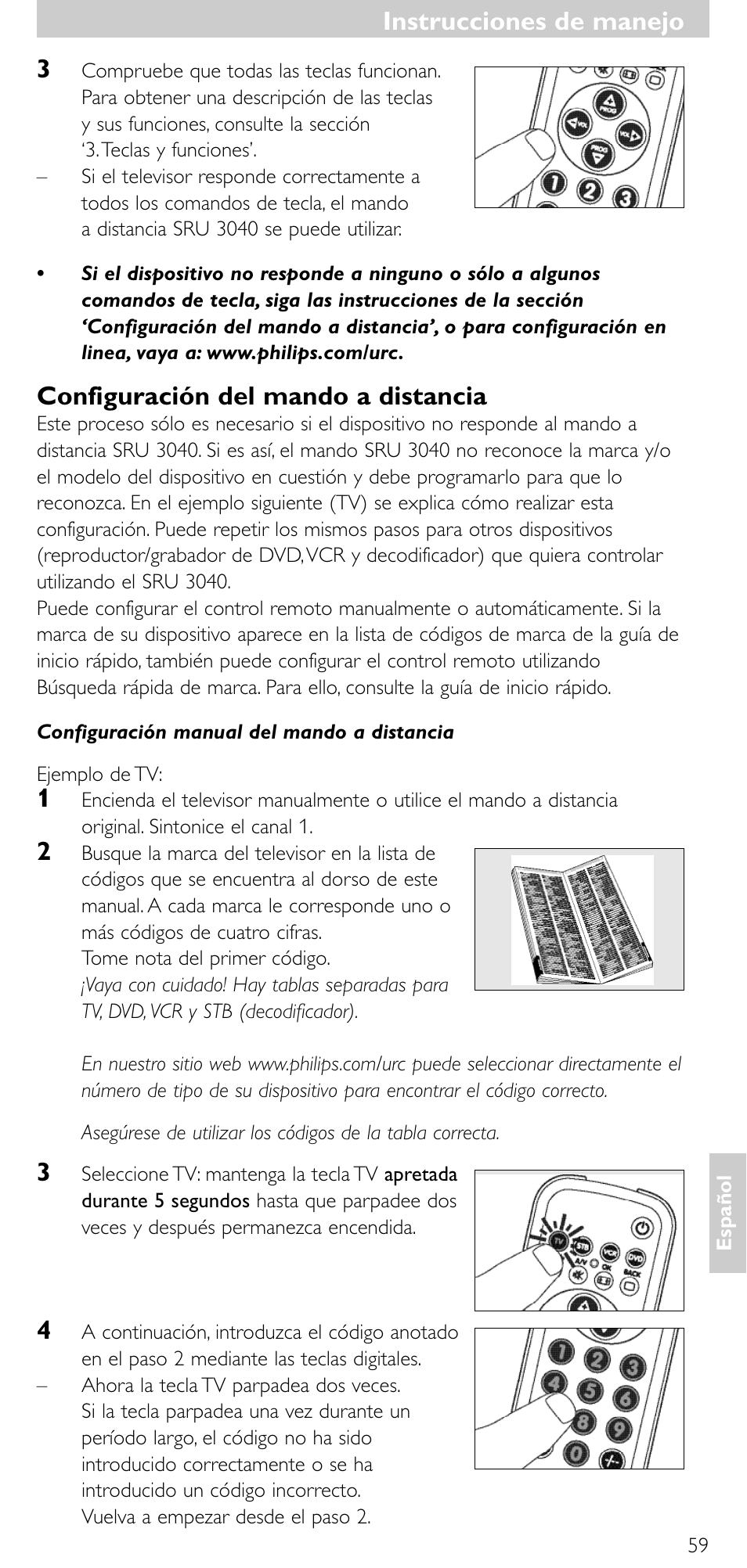 Configuración del mando a distancia, Instrucciones de manejo | Minolta SRU 3040/10 User Manual | Page 58 / 119