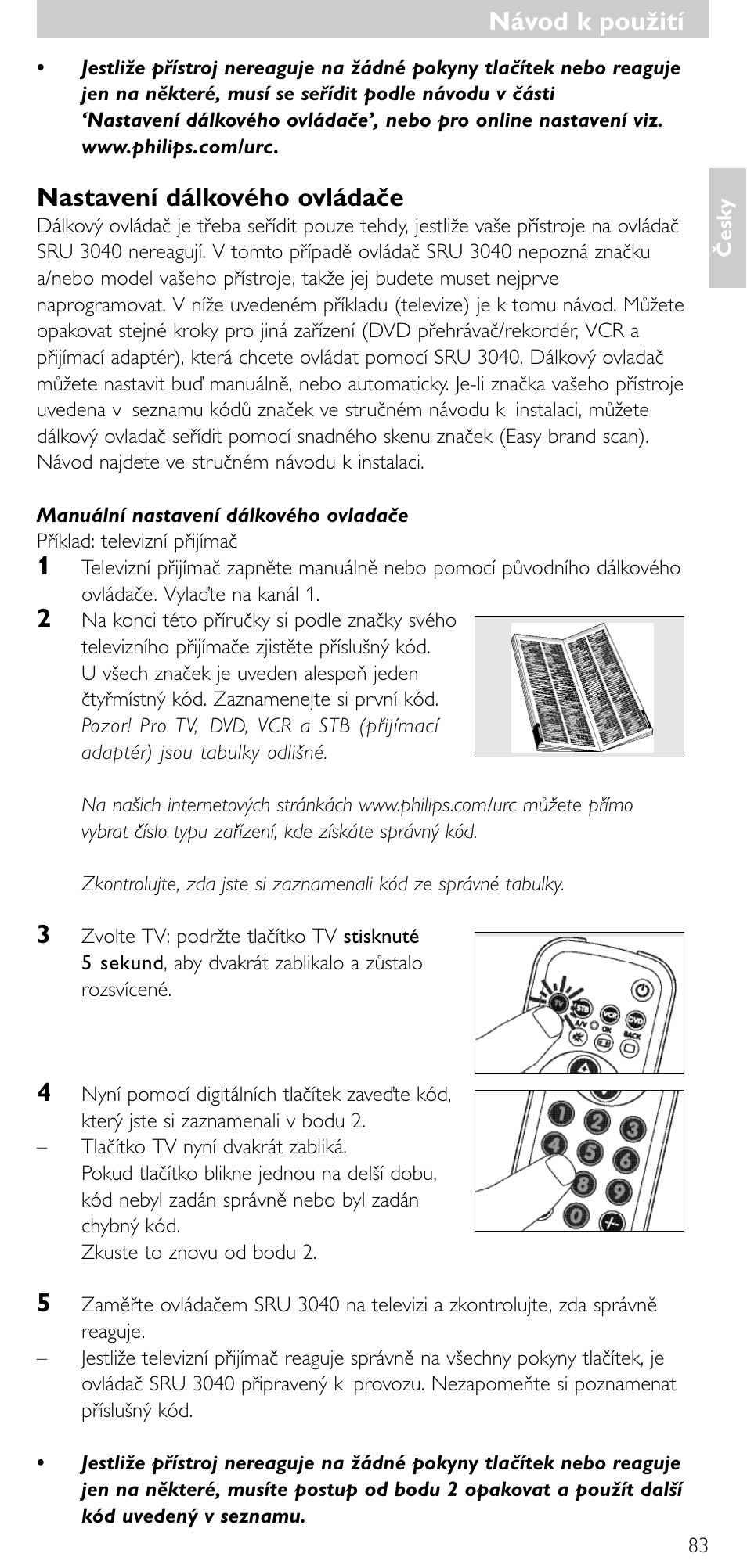 Návod k použití, Nastavení dálkového ovládače | Minolta SRU 3040/10 User Manual | Page 82 / 119