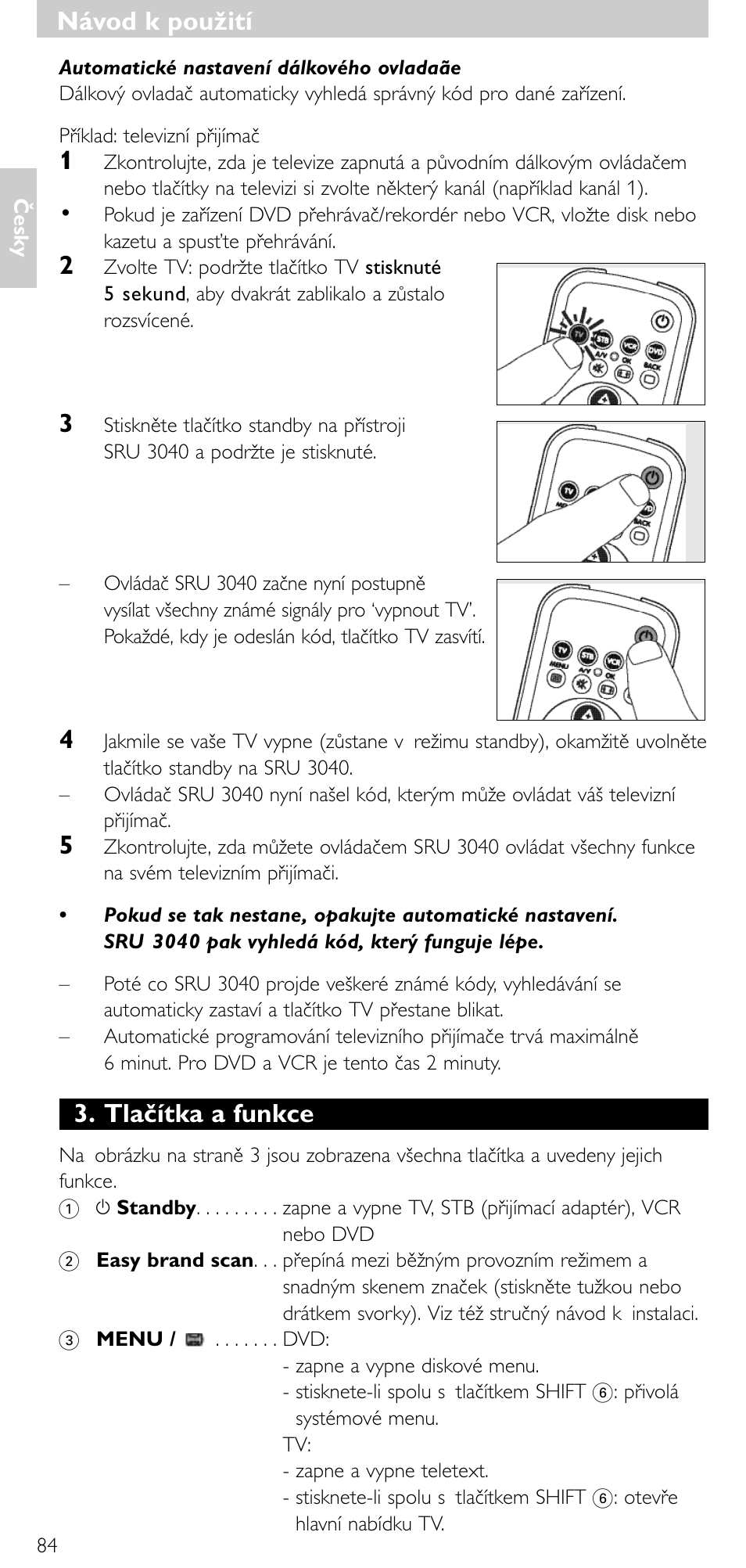 Návod k použití, Tlačítka a funkce | Minolta SRU 3040/10 User Manual | Page 83 / 119