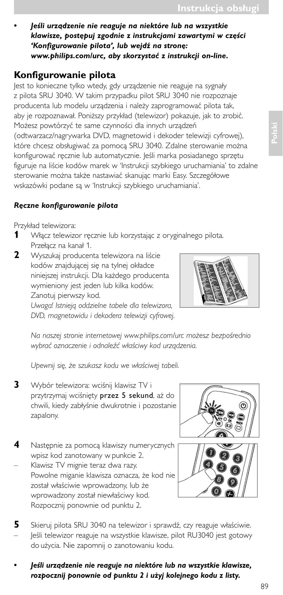 Instrukcja obsługi, Konfigurowanie pilota | Minolta SRU 3040/10 User Manual | Page 88 / 119