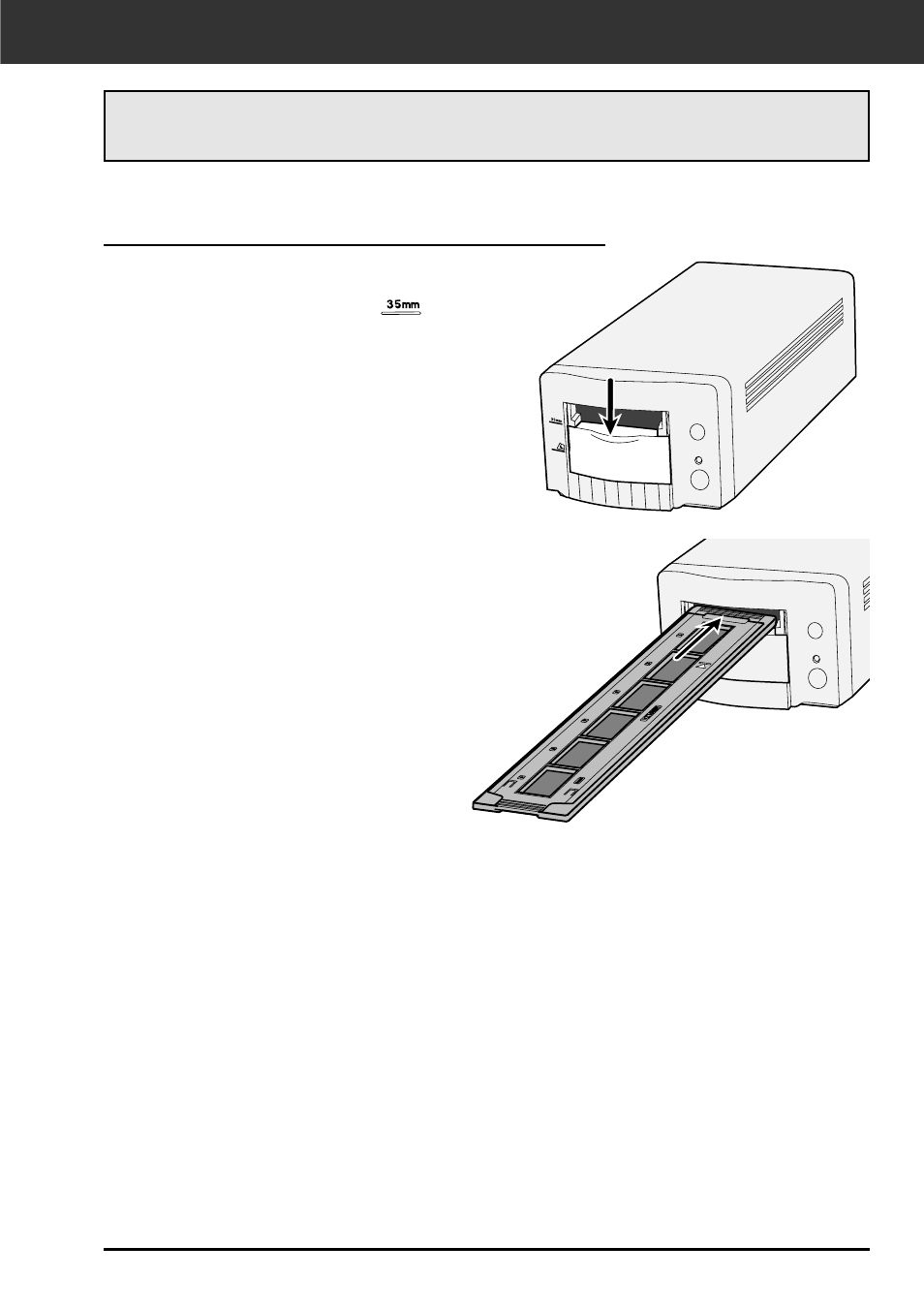 Inserting the film holder into the scanner | Minolta DIMAGE SCAN DUAL II AF-2820U User Manual | Page 29 / 109