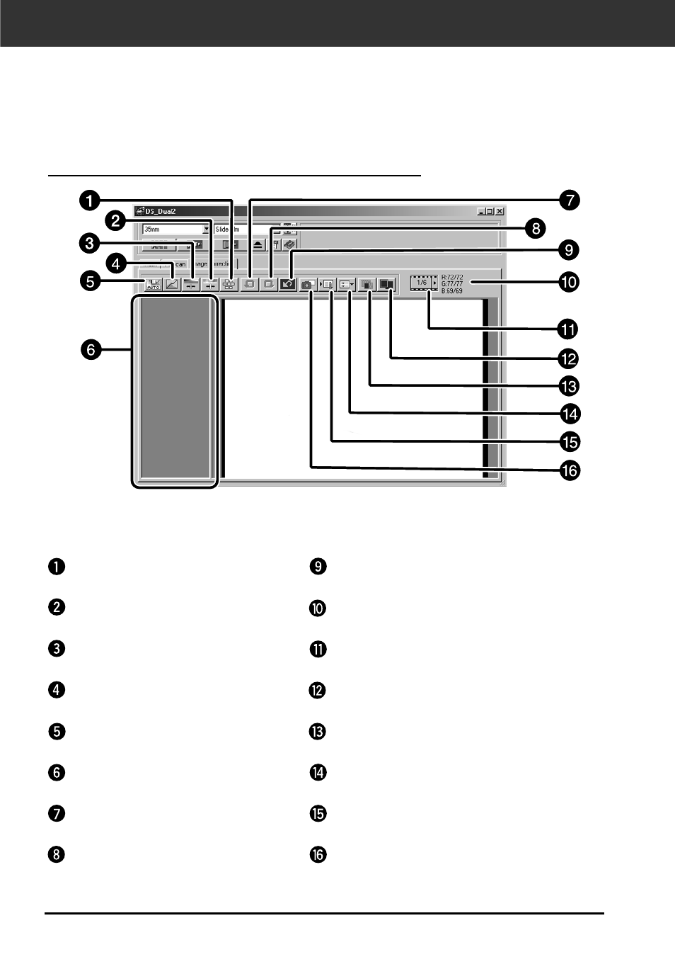 Image correction, The image correction tab part – names of parts | Minolta DIMAGE SCAN DUAL II AF-2820U User Manual | Page 64 / 109