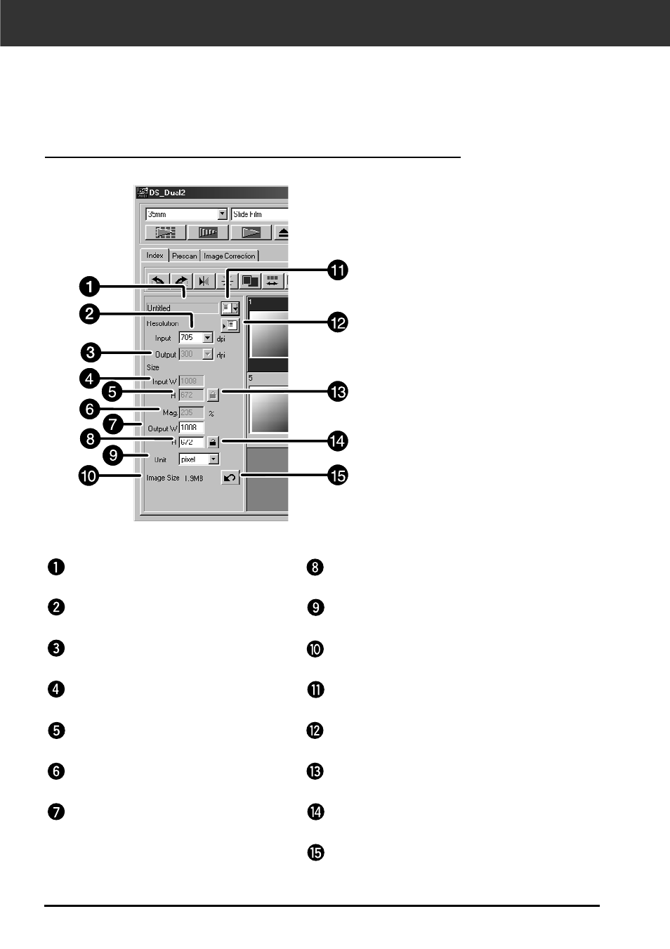 Scan settings, The scan settings part window – names of parts | Minolta DIMAGE SCAN DUAL II AF-2820U User Manual | Page 84 / 109