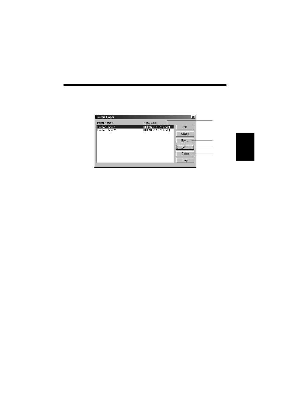 Functions of the custom paper dialog box, Functions of the custom paper dialog box -17 | Minolta PCL6 User Manual | Page 49 / 88