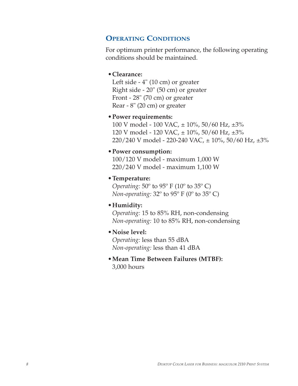 Operating conditions | Minolta magicolor 2210 User Manual | Page 12 / 78