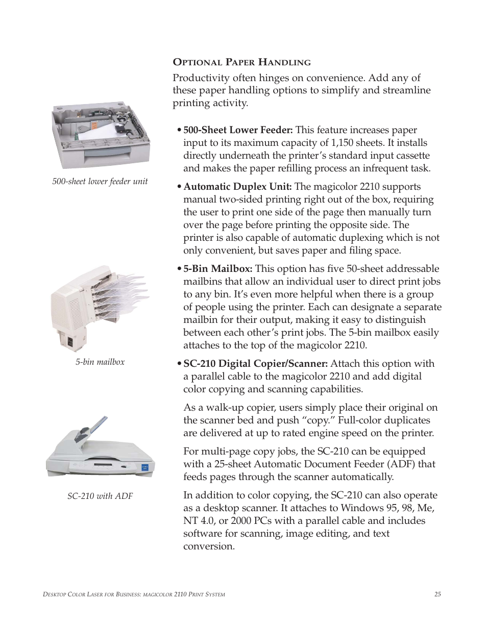 Optional paper handling | Minolta magicolor 2210 User Manual | Page 29 / 78