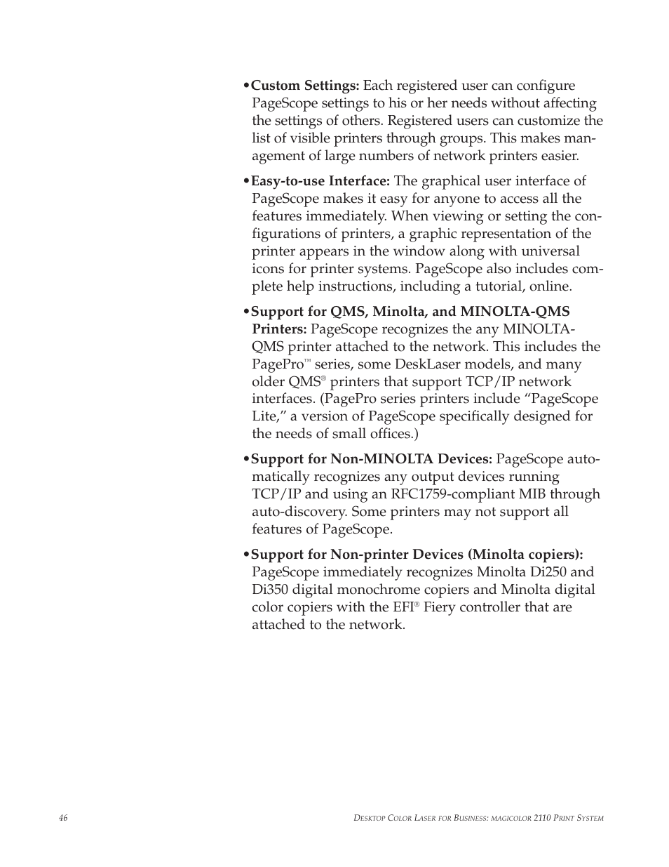 Series, some desklaser models, and many older qms, Fiery controller that are attached to the network | Minolta magicolor 2210 User Manual | Page 50 / 78