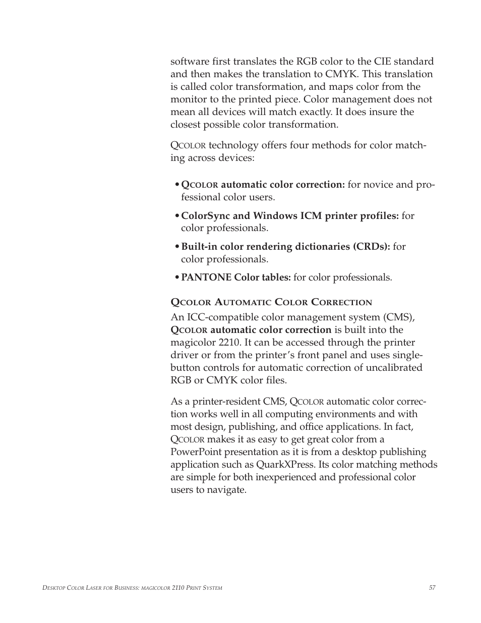 An icc-compatible color management system (cms), q | Minolta magicolor 2210 User Manual | Page 61 / 78