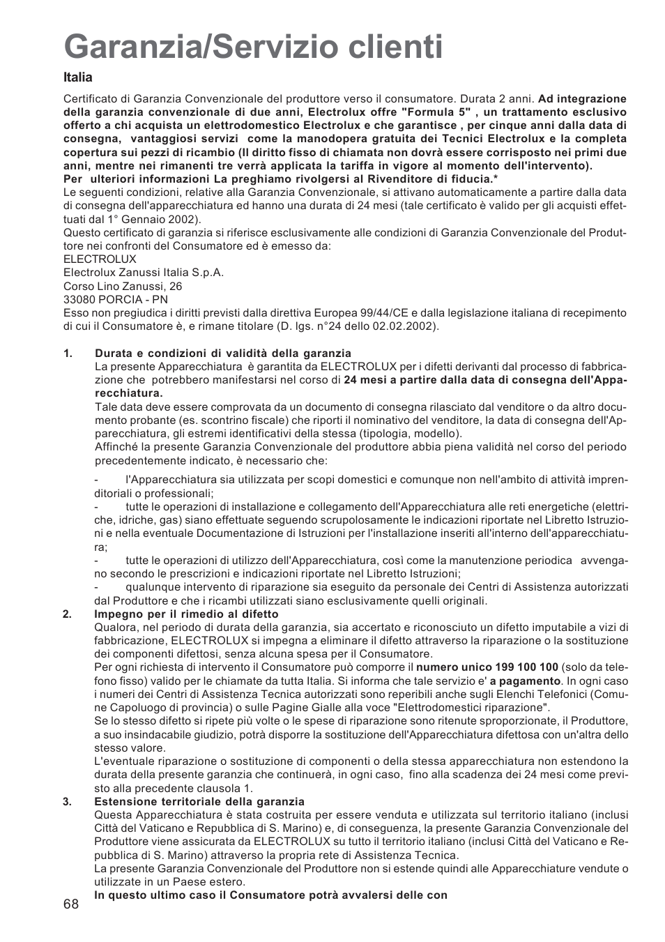 Garanzia/servizio clienti | Electrolux EHG30235 x User Manual | Page 68 / 100