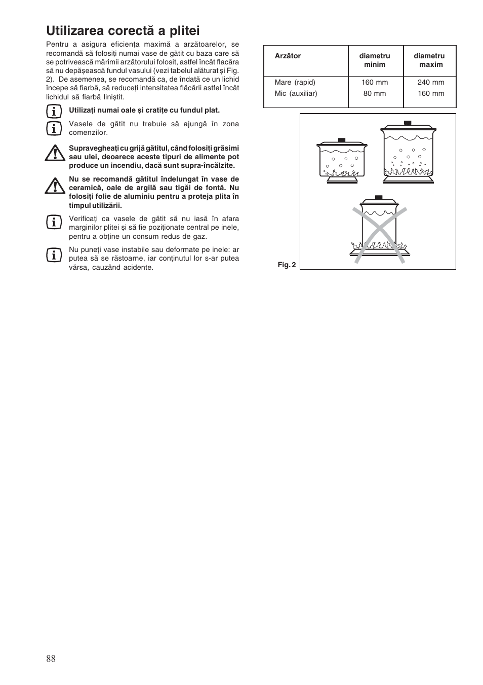 Utilizarea corectă a plitei | Electrolux EHG30235 x User Manual | Page 88 / 100
