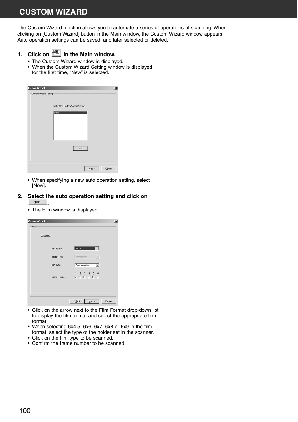 Custom wizard | Minolta DiMAGE Scan Multi PRO AF-5000 User Manual | Page 100 / 129