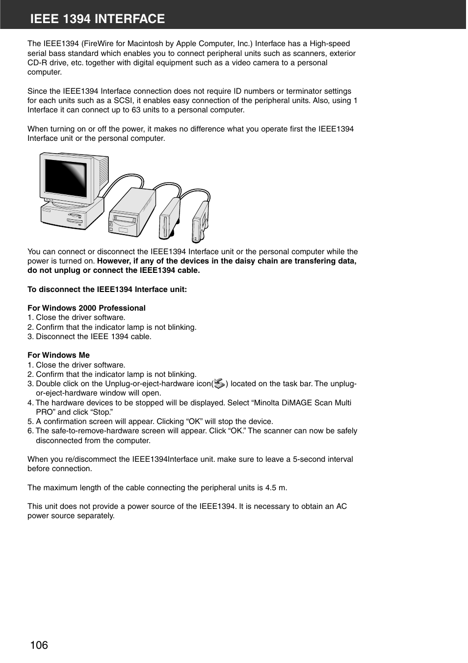 Ieee 1394 interface | Minolta DiMAGE Scan Multi PRO AF-5000 User Manual | Page 106 / 129