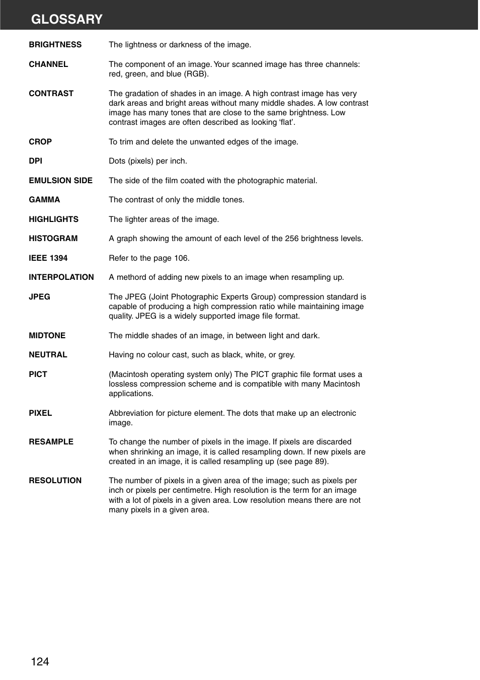 Glossary | Minolta DiMAGE Scan Multi PRO AF-5000 User Manual | Page 124 / 129