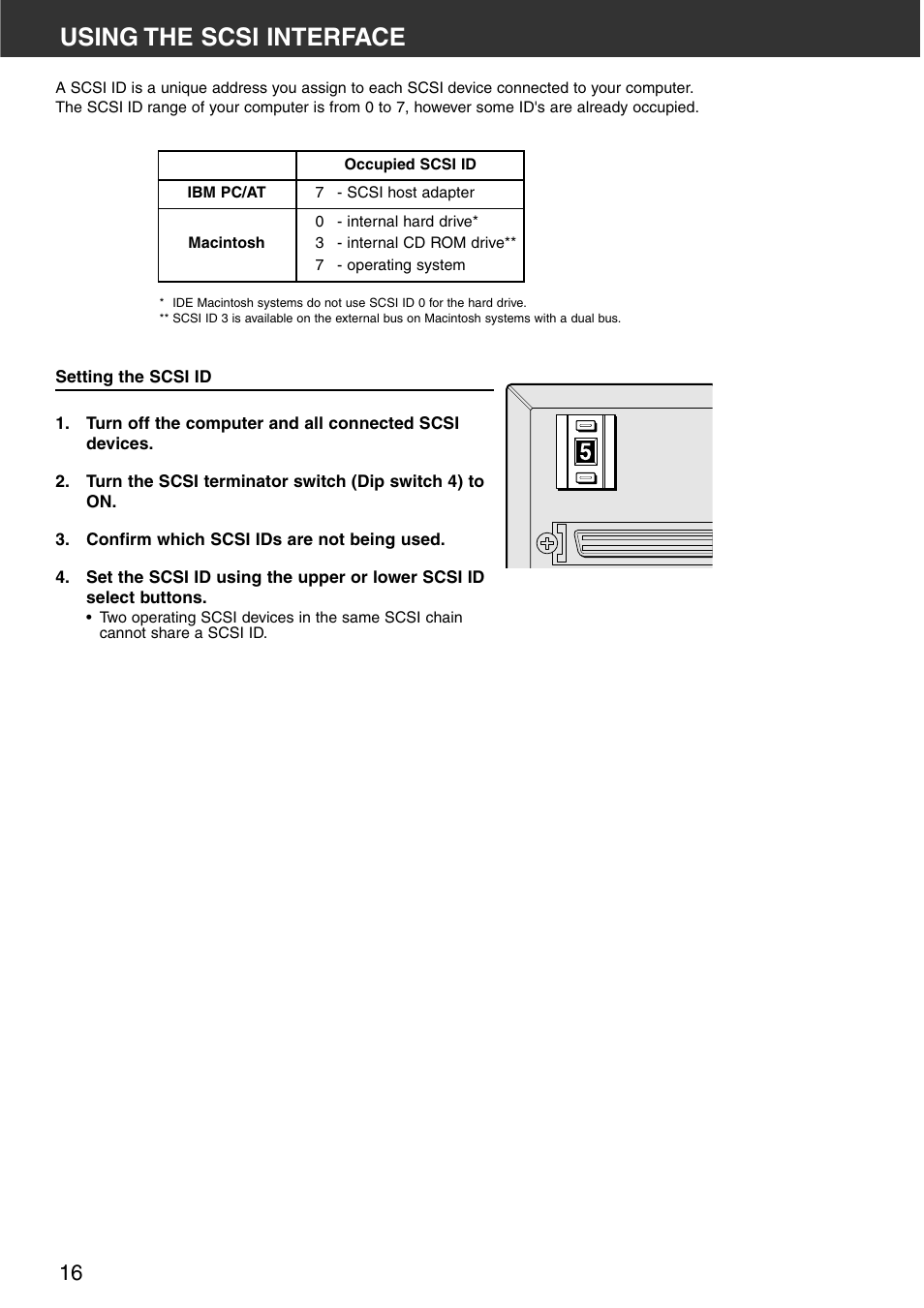Using the scsi interface | Minolta DiMAGE Scan Multi PRO AF-5000 User Manual | Page 16 / 129
