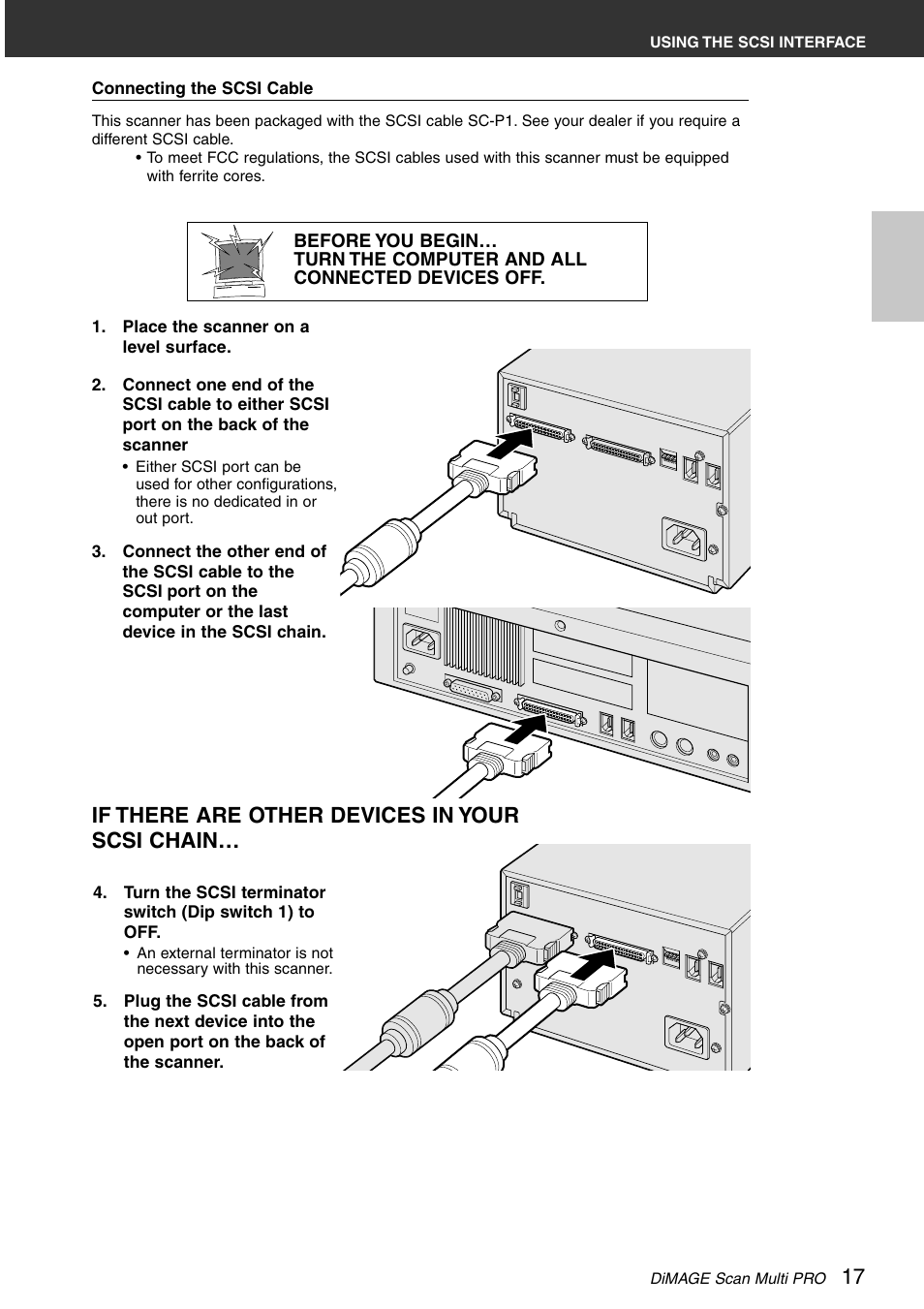 If there are other devices in your scsi chain | Minolta DiMAGE Scan Multi PRO AF-5000 User Manual | Page 17 / 129