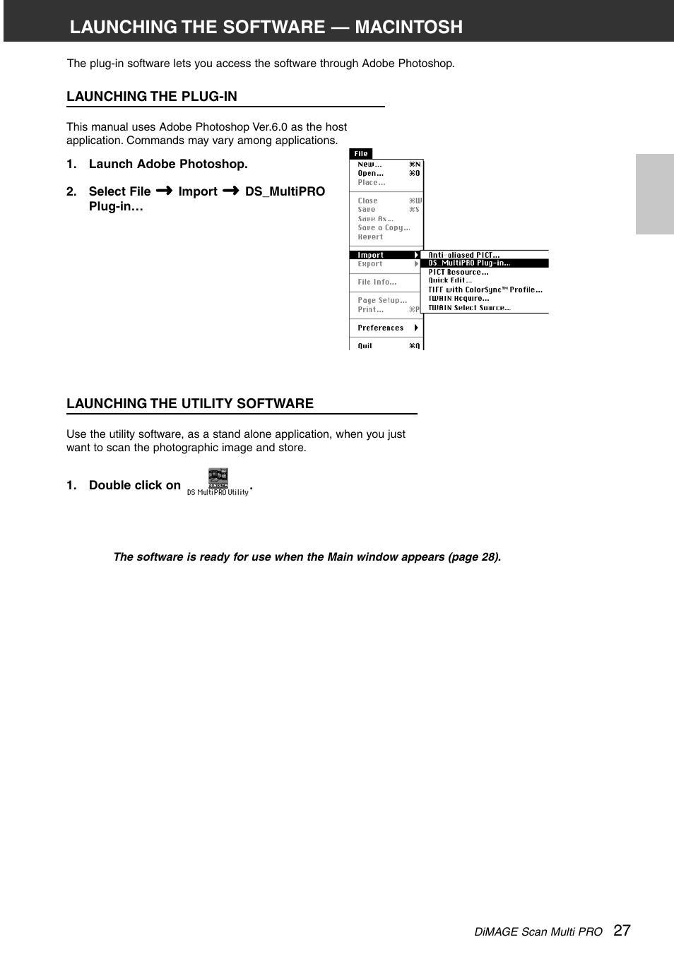 Launching the software — macintosh | Minolta DiMAGE Scan Multi PRO AF-5000 User Manual | Page 27 / 129