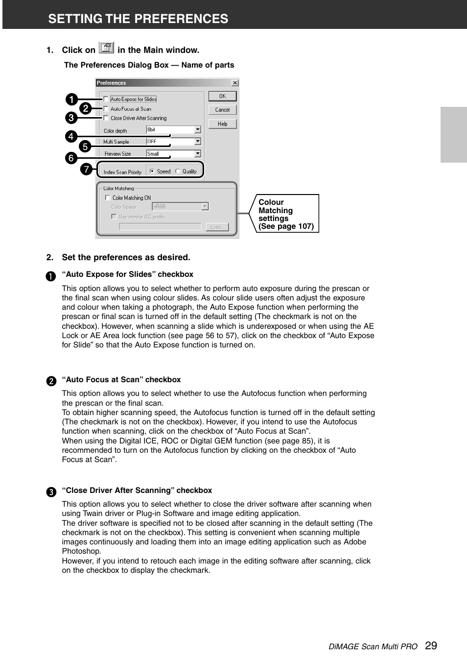 Setting the preferences | Minolta DiMAGE Scan Multi PRO AF-5000 User Manual | Page 29 / 129