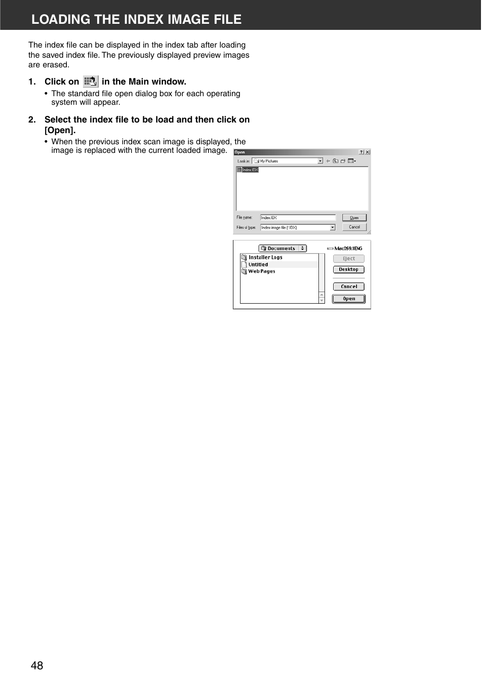 Loading the index image file | Minolta DiMAGE Scan Multi PRO AF-5000 User Manual | Page 48 / 129