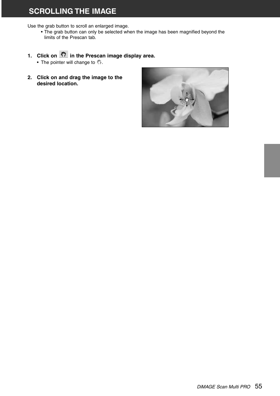 Scrolling the image | Minolta DiMAGE Scan Multi PRO AF-5000 User Manual | Page 55 / 129