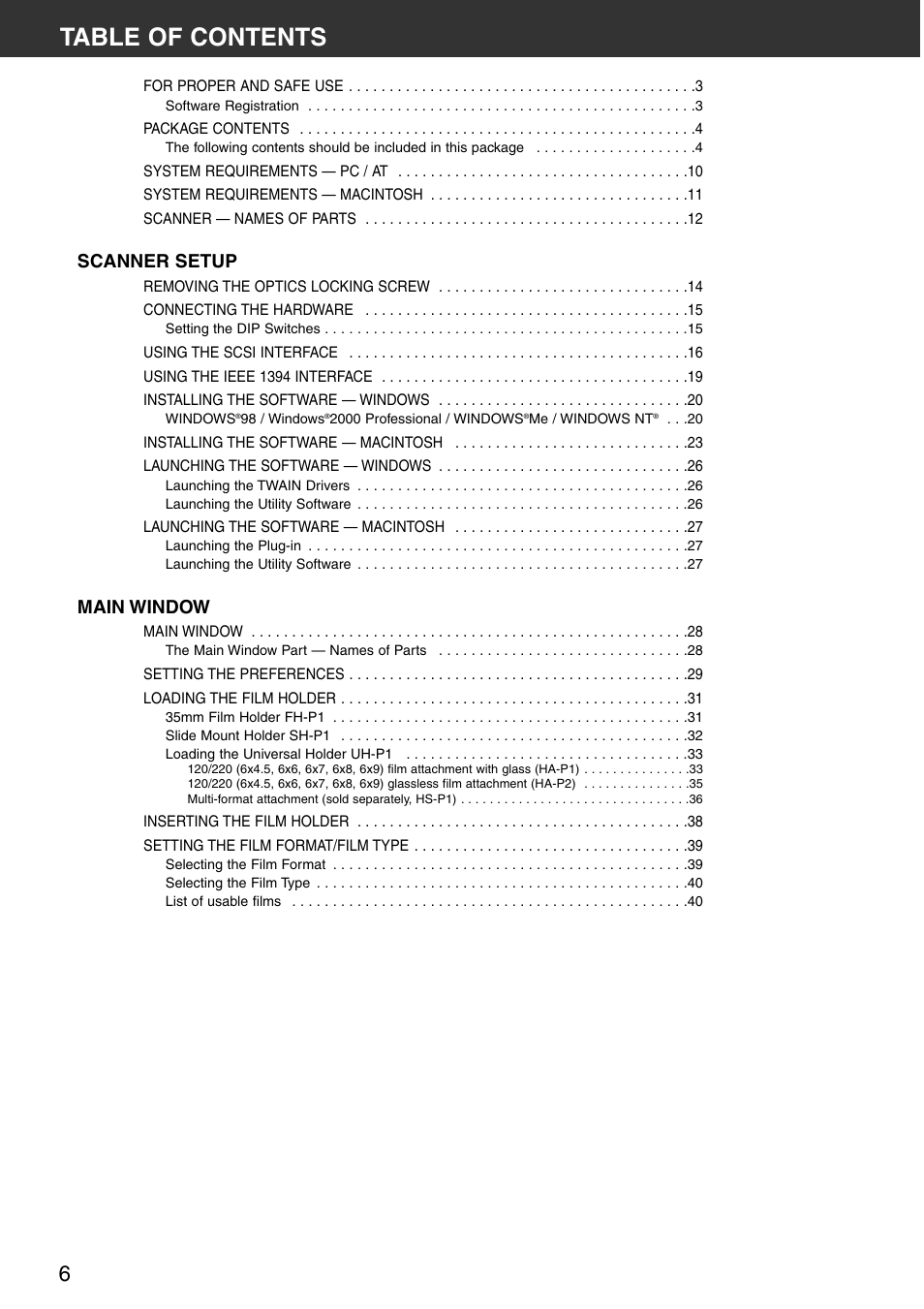Minolta DiMAGE Scan Multi PRO AF-5000 User Manual | Page 6 / 129