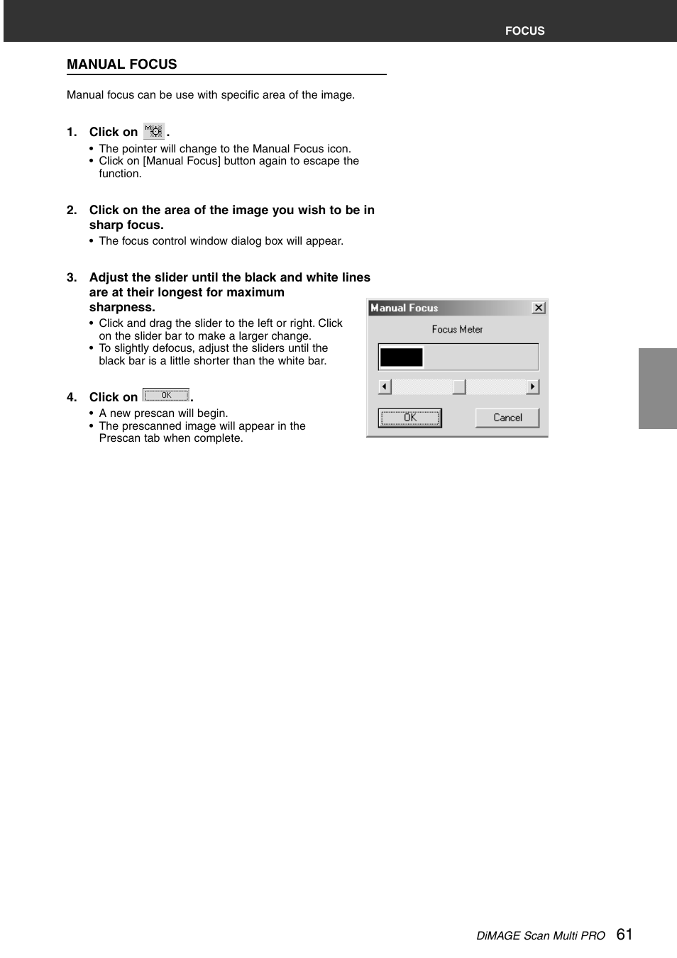 Manual focus | Minolta DiMAGE Scan Multi PRO AF-5000 User Manual | Page 61 / 129