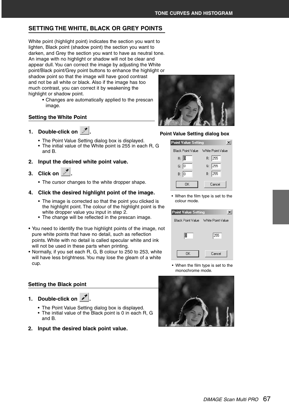 Setting the white, black or grey points | Minolta DiMAGE Scan Multi PRO AF-5000 User Manual | Page 67 / 129