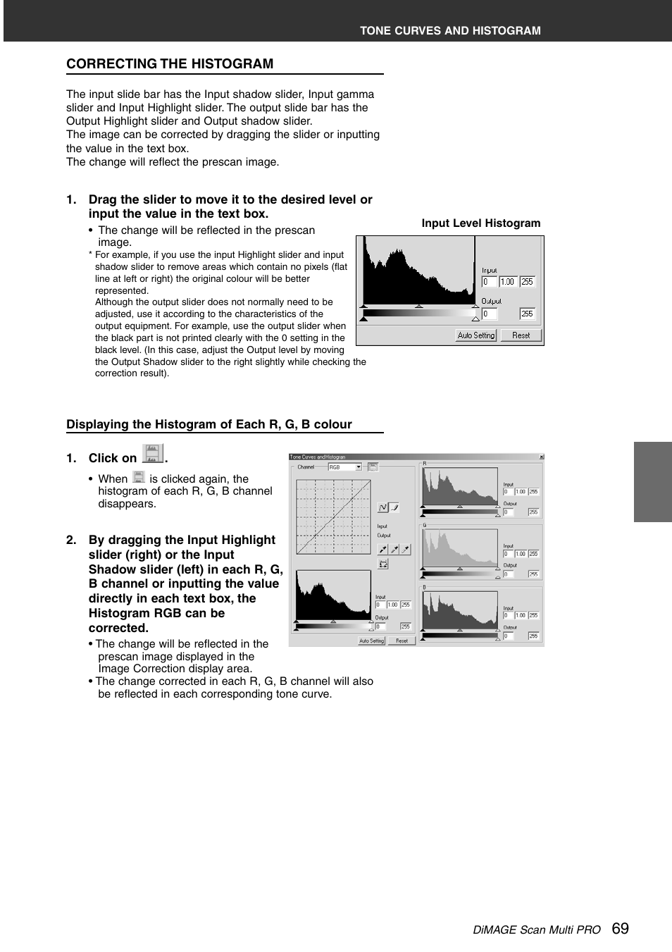 Correcting the histogram | Minolta DiMAGE Scan Multi PRO AF-5000 User Manual | Page 69 / 129