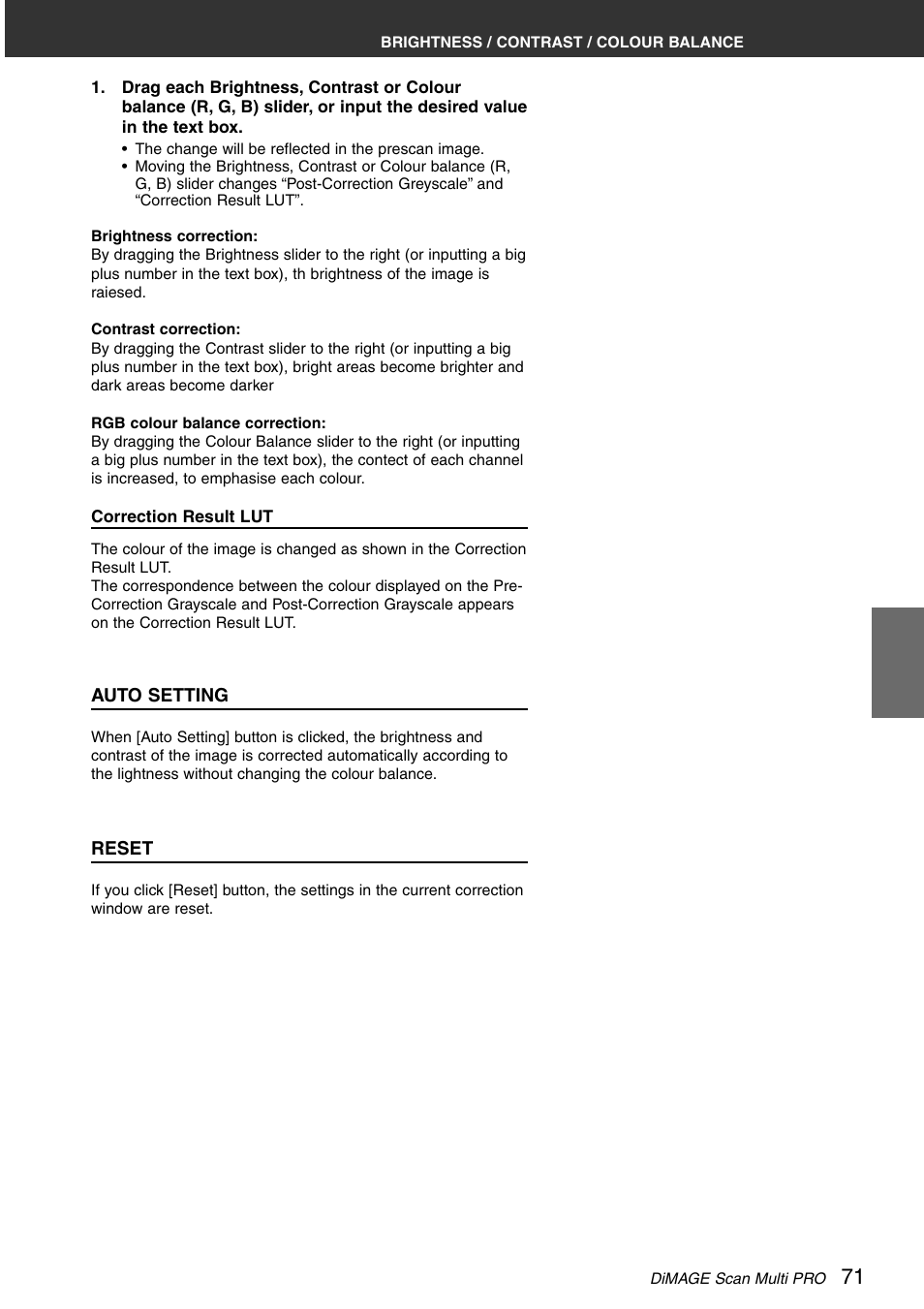 Auto setting reset | Minolta DiMAGE Scan Multi PRO AF-5000 User Manual | Page 71 / 129