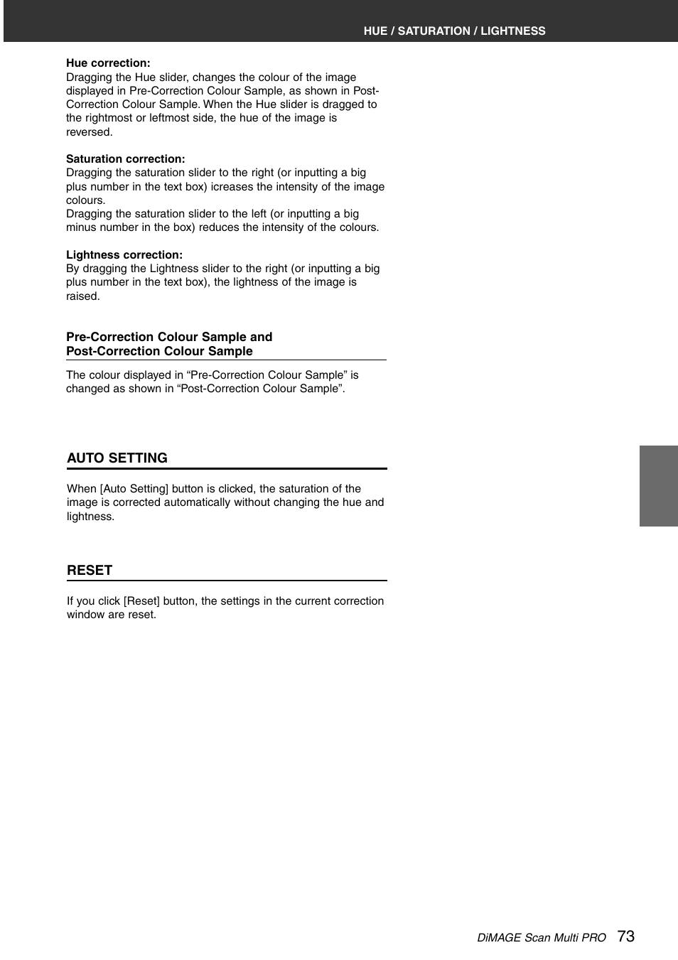 Auto setting reset | Minolta DiMAGE Scan Multi PRO AF-5000 User Manual | Page 73 / 129