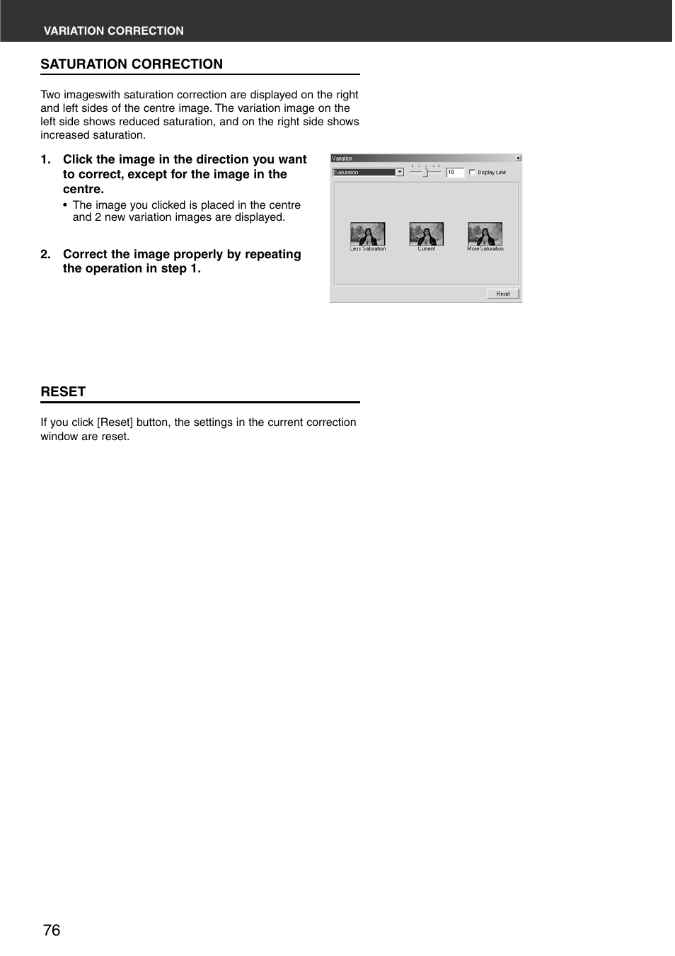 Saturation correction reset | Minolta DiMAGE Scan Multi PRO AF-5000 User Manual | Page 76 / 129