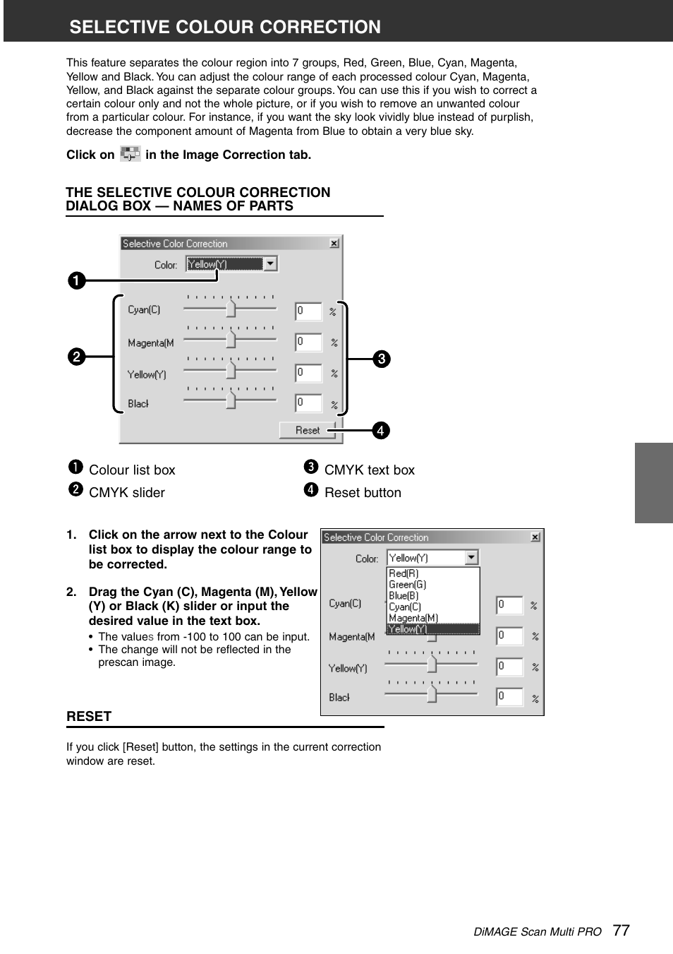 Selective colour correction | Minolta DiMAGE Scan Multi PRO AF-5000 User Manual | Page 77 / 129