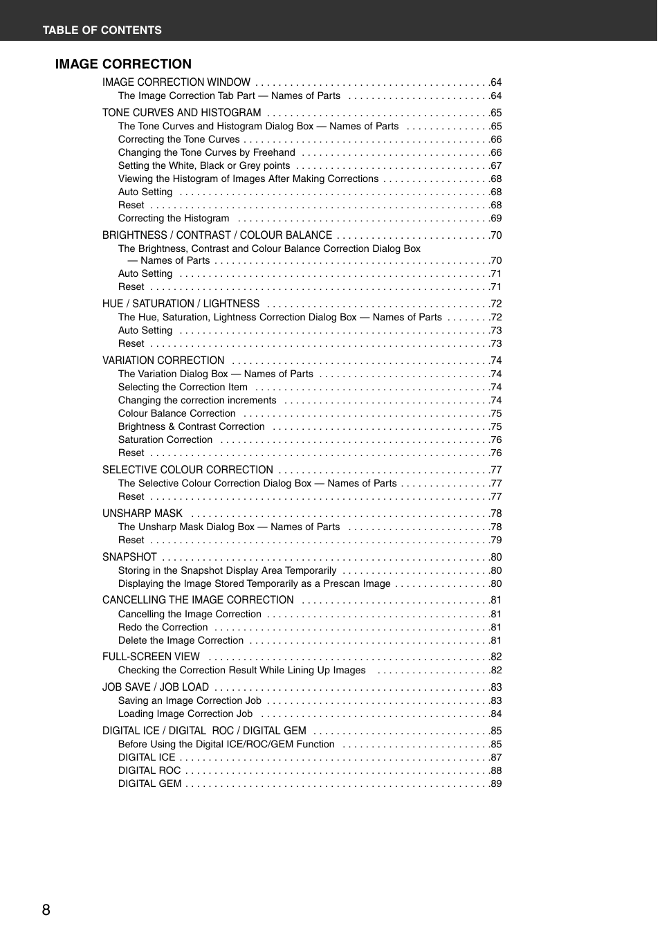 Image correction | Minolta DiMAGE Scan Multi PRO AF-5000 User Manual | Page 8 / 129