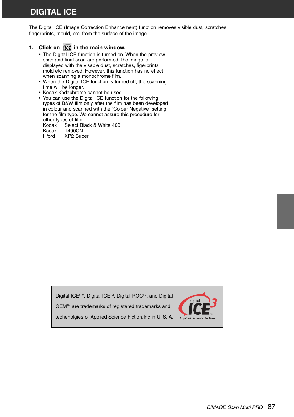 Digital ice | Minolta DiMAGE Scan Multi PRO AF-5000 User Manual | Page 87 / 129