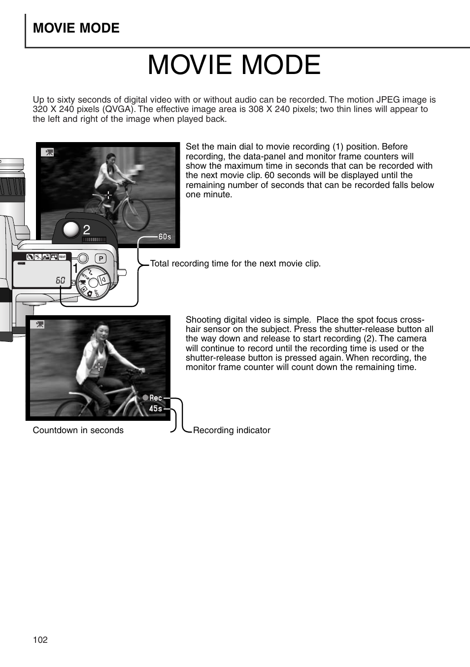 Movie mode | Minolta Dimage 7i User Manual | Page 102 / 164
