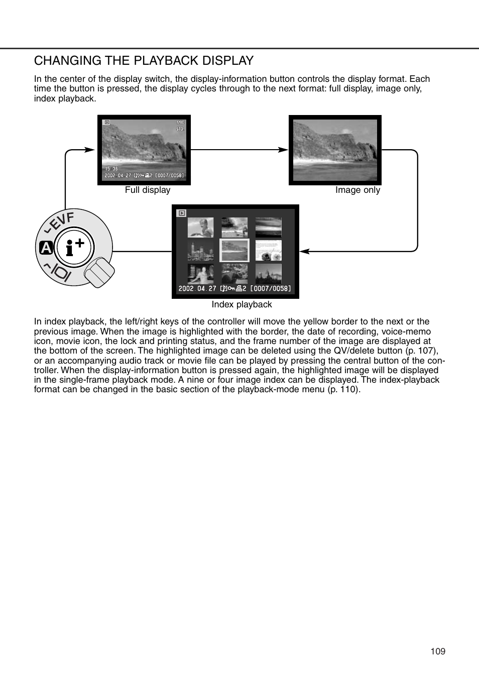 Changing the playback display | Minolta Dimage 7i User Manual | Page 109 / 164