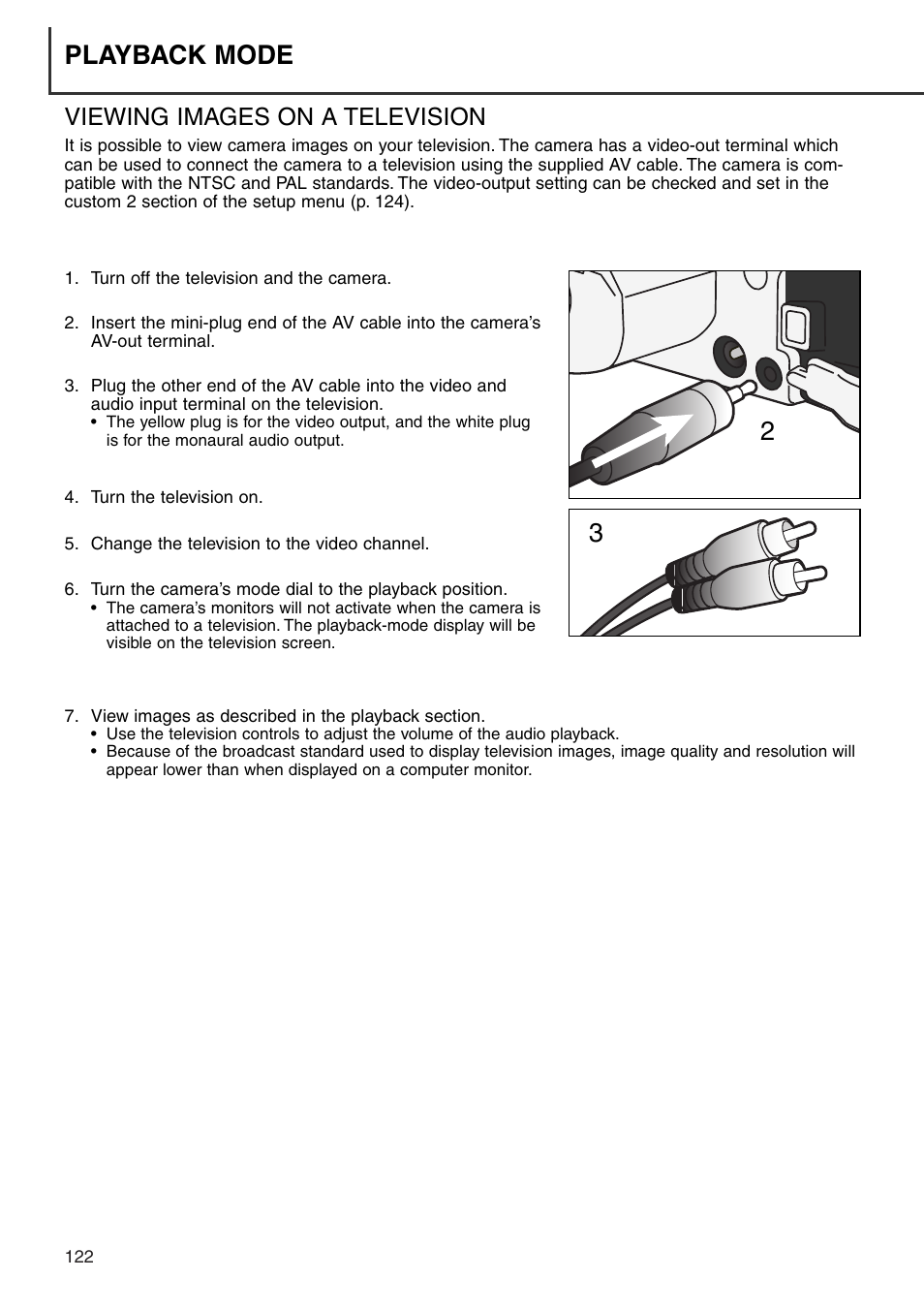 Viewing images on a television, Playback mode 3 | Minolta Dimage 7i User Manual | Page 122 / 164