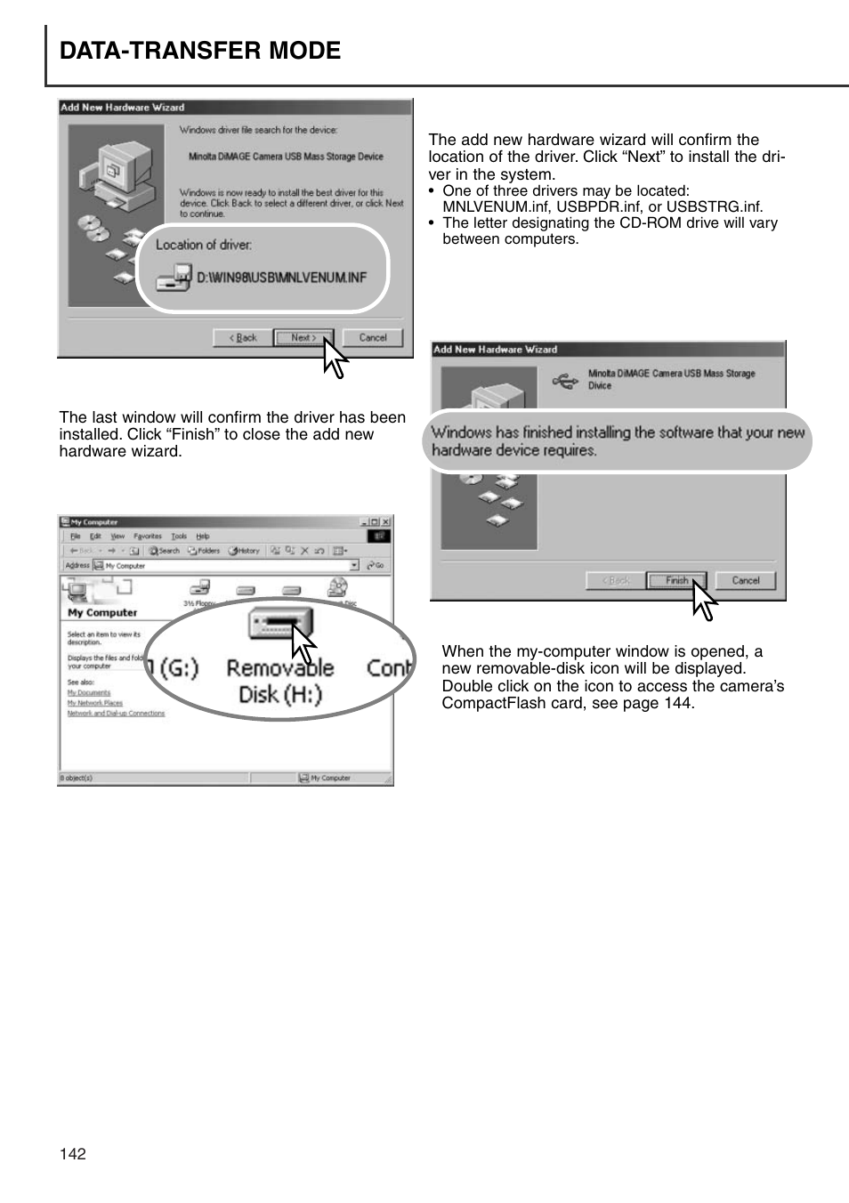 Data-transfer mode | Minolta Dimage 7i User Manual | Page 142 / 164