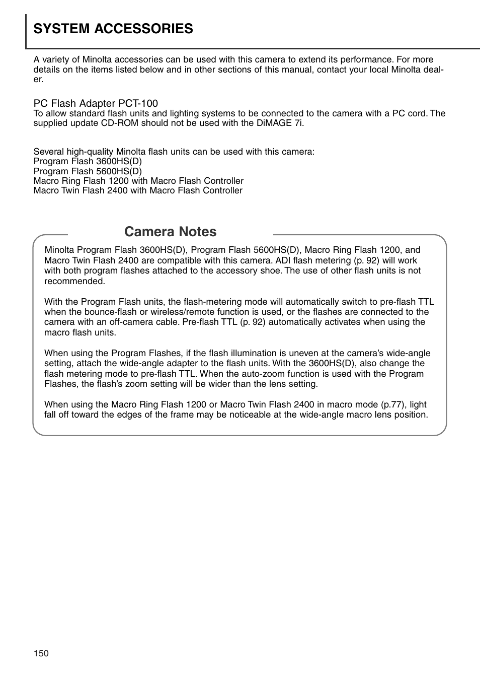 System accessories | Minolta Dimage 7i User Manual | Page 150 / 164