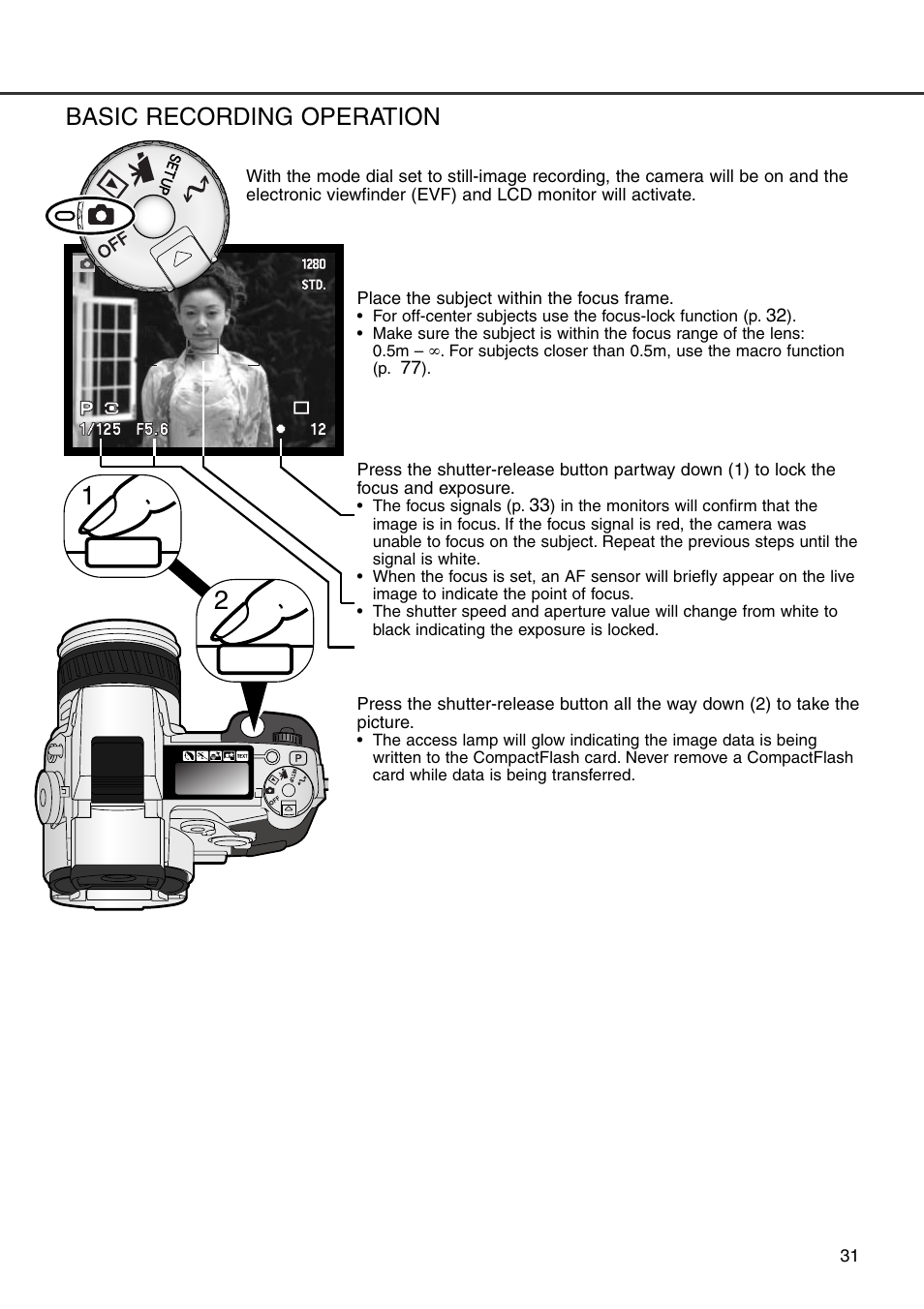 Basic recording operation | Minolta Dimage 7i User Manual | Page 31 / 164