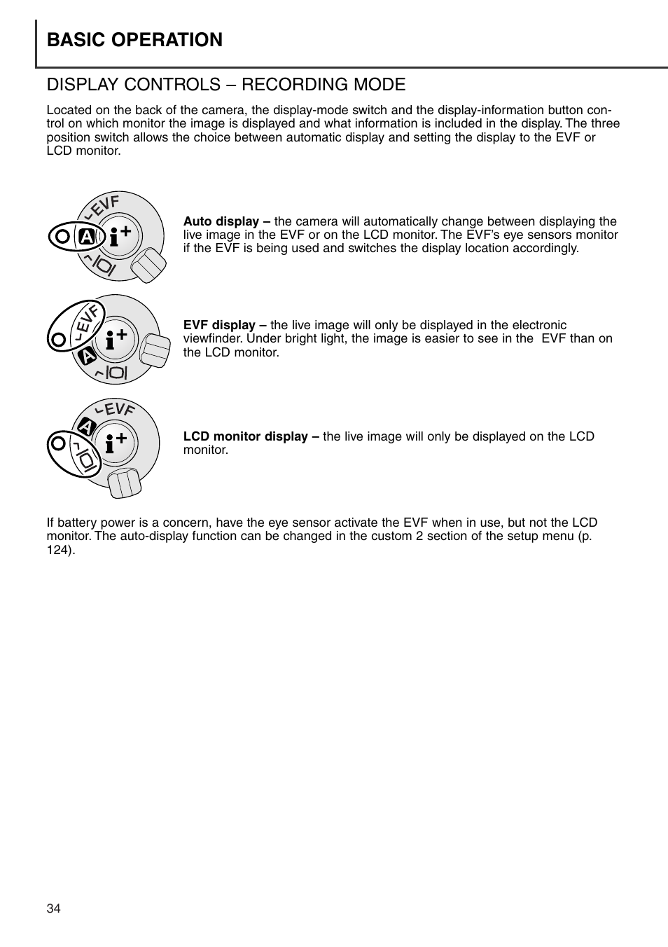 Display controls – recording mode, Basic operation | Minolta Dimage 7i User Manual | Page 34 / 164