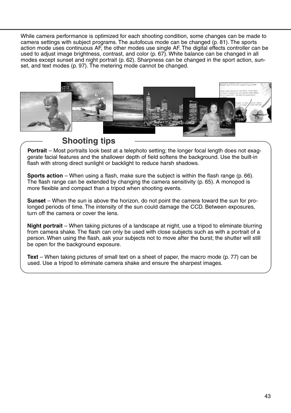 Shooting tips | Minolta Dimage 7i User Manual | Page 43 / 164