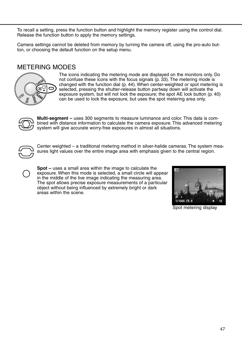 Metering modes | Minolta Dimage 7i User Manual | Page 47 / 164