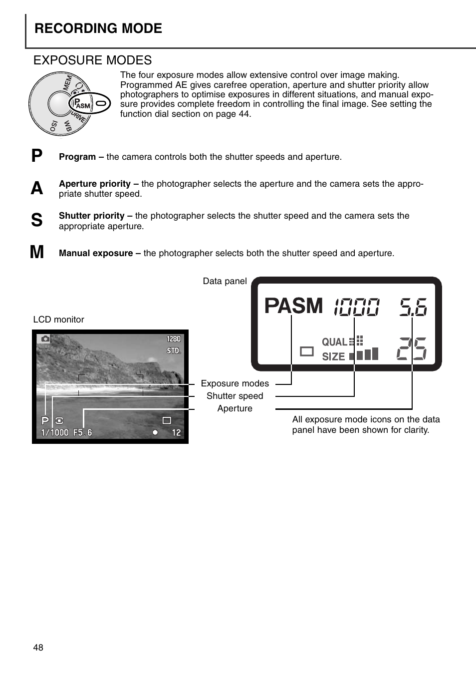 Exposure modes, As m, Recording mode | Minolta Dimage 7i User Manual | Page 48 / 164