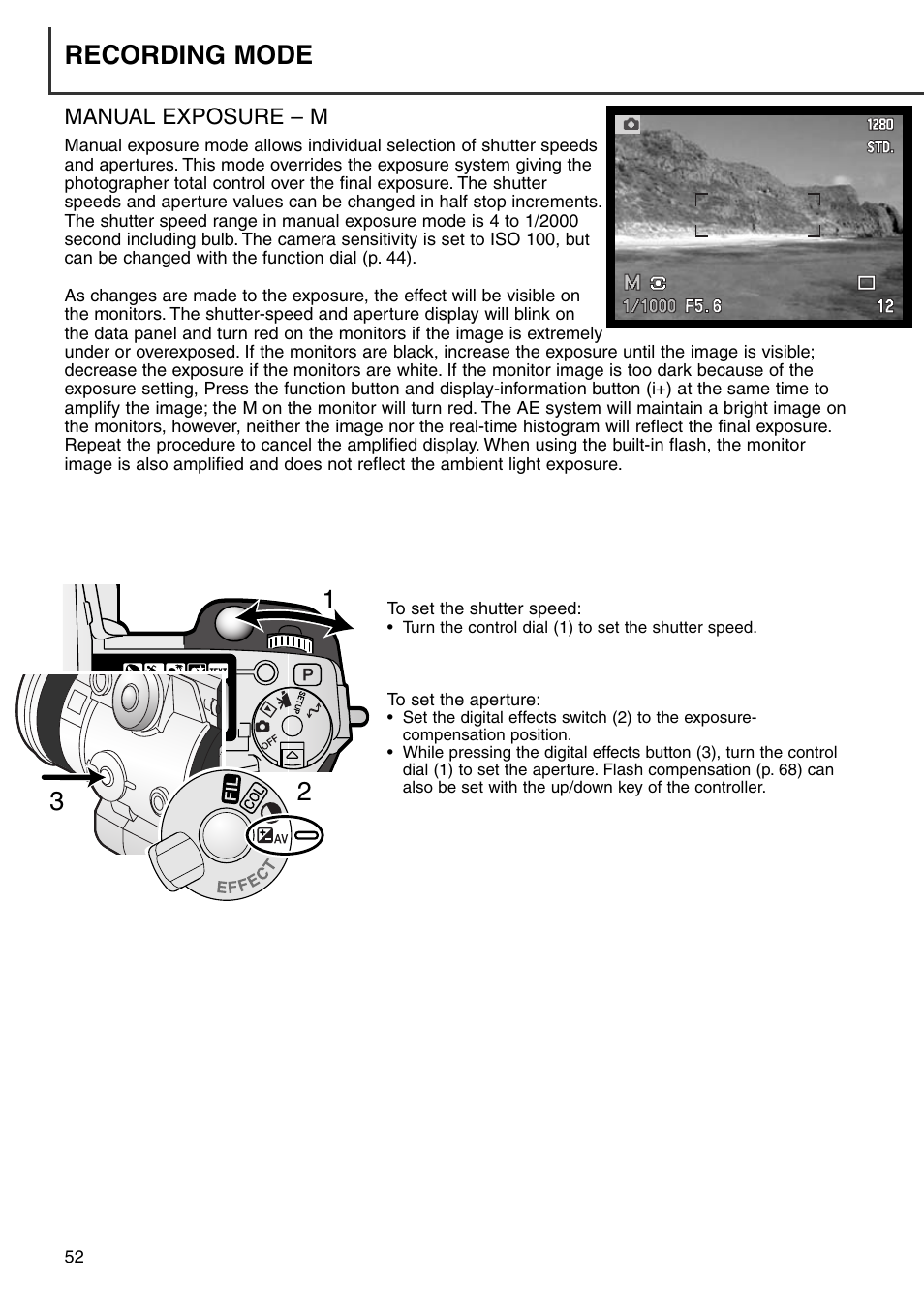 Manual exposure – m, Recording mode 2 | Minolta Dimage 7i User Manual | Page 52 / 164