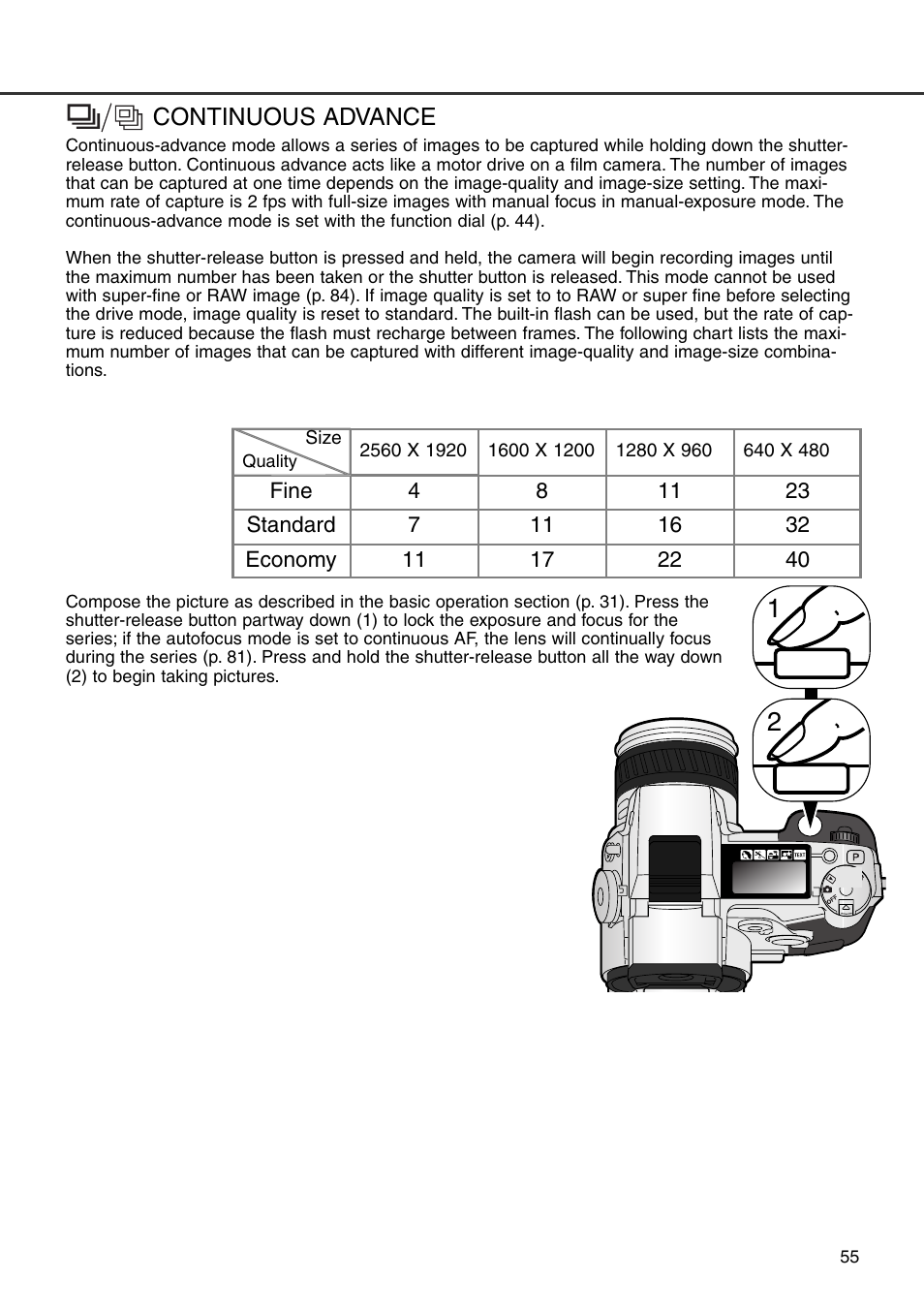 Continuous advance | Minolta Dimage 7i User Manual | Page 55 / 164