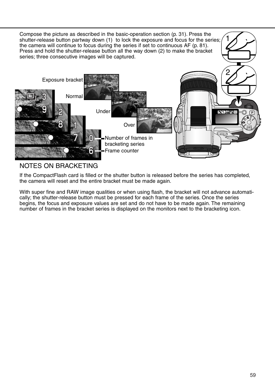 Notes on bracketing | Minolta Dimage 7i User Manual | Page 59 / 164