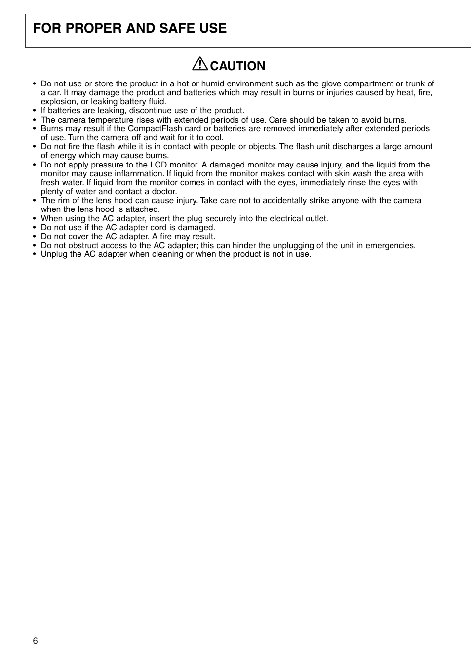 For proper and safe use, Caution | Minolta Dimage 7i User Manual | Page 6 / 164