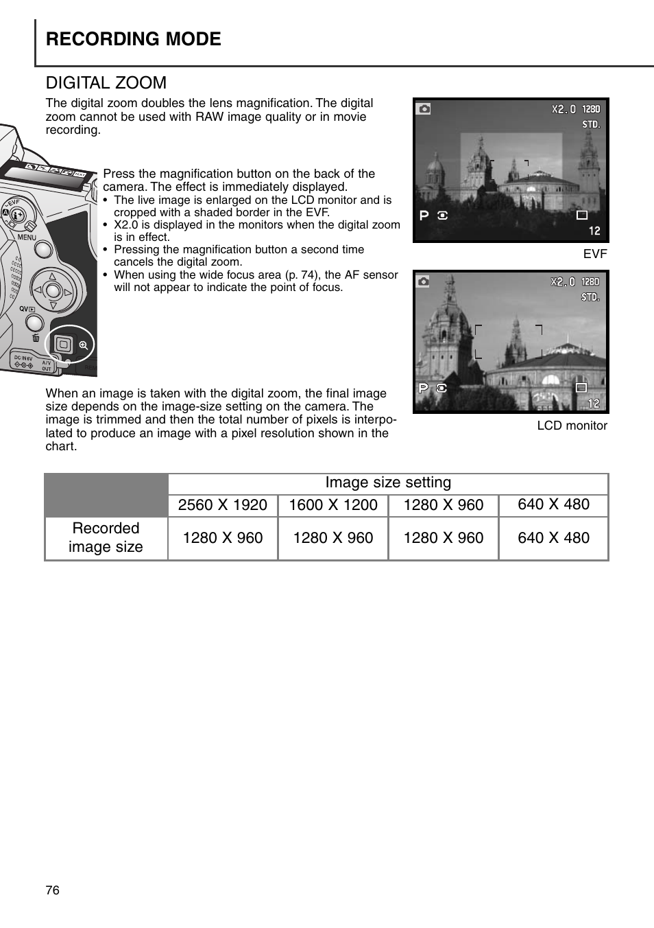 Digital zoom, Recording mode | Minolta Dimage 7i User Manual | Page 76 / 164